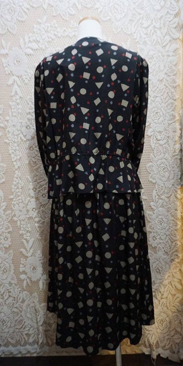 画像4: レトロ幾何学柄  長袖 セットアップワンピース  [56074]