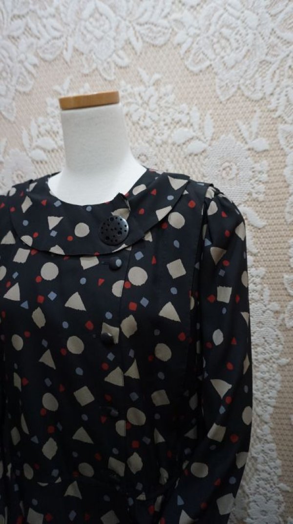 画像6: レトロ幾何学柄  長袖 セットアップワンピース  [56074]