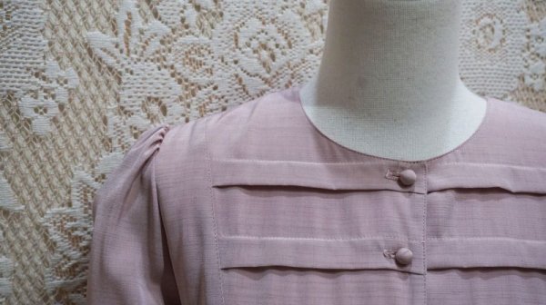 画像5: 無地 ピンク  長袖 レトロワンピース  ノーカラー[56086]