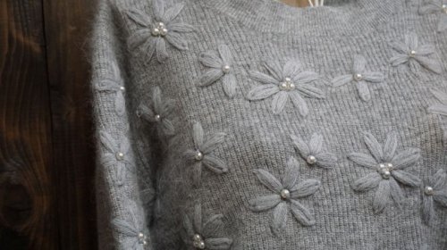他の写真1: グレー お花 ニット セーター  [25313]　