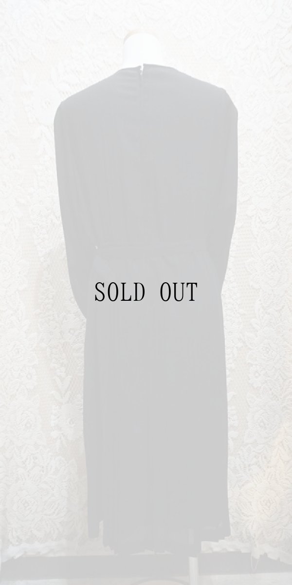 画像4: 無地 ブラック 長袖 レトロワンピース  ノーカラー[56089]