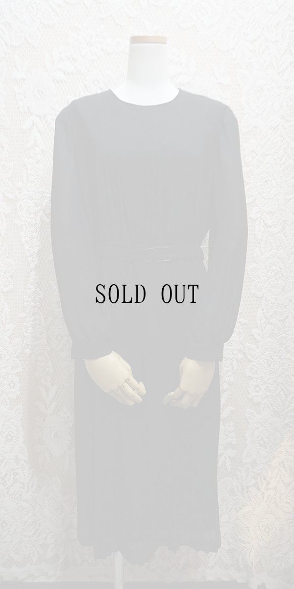 画像2: 無地 ブラック 長袖 レトロワンピース  ノーカラー[56089]