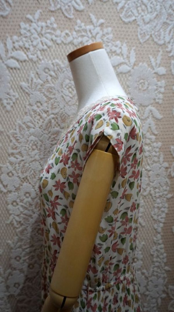 画像7: 花柄  白 半袖ワンピース レース [52671]