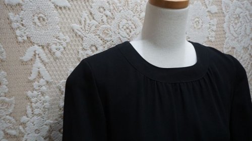 他の写真1: 無地 ブラック 半袖 レトロワンピース  ノーカラー[52682]