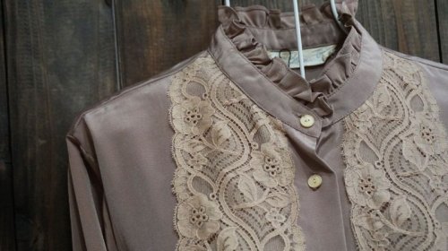 他の写真1: 無地 長袖 ブラウス フリルカラー レース [15886]