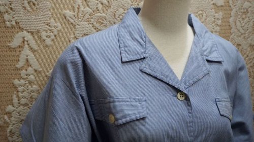 他の写真1: ストライプ柄 コットン レトロワンピース オープンカラー[52756]