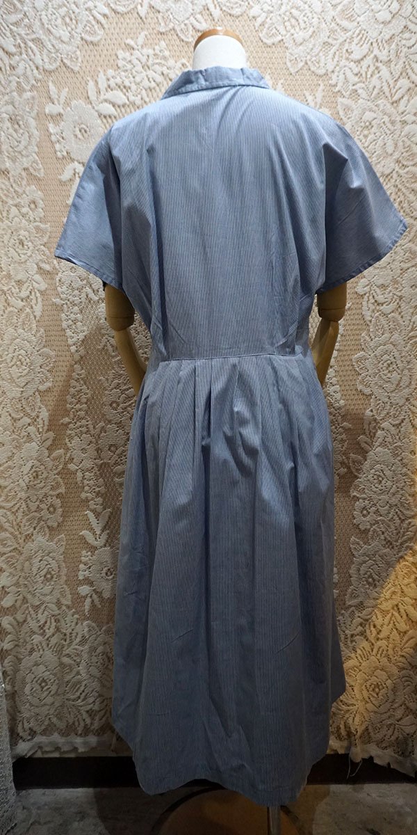 画像4: ストライプ柄 コットン レトロワンピース オープンカラー[52756]