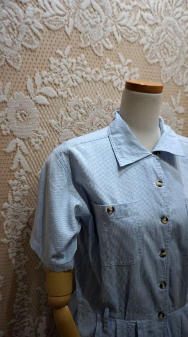 画像5: ストライプ柄 コットン レトロワンピース レギュラーカラー[52755]