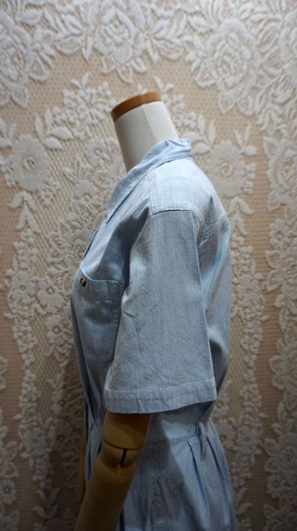 画像7: ストライプ柄 コットン レトロワンピース レギュラーカラー[52755]