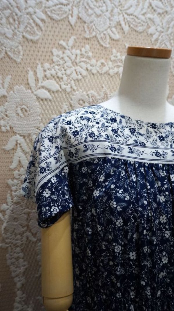 画像5: 花柄 ネイビー半袖 ワンピース[52779]