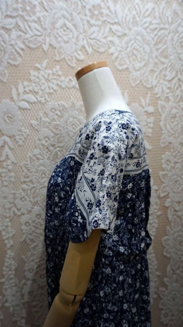 画像7: 花柄 ネイビー半袖 ワンピース[52779]