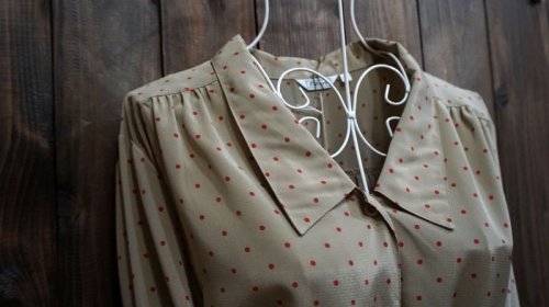 他の写真1: ドット柄 ブラウン系 長袖ブラウス レギュラーカラー[15938]