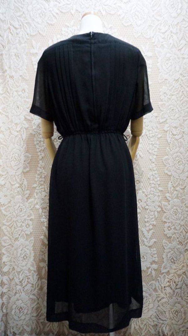 画像7: 無地 ブラック 半袖 レトロワンピース ノーカラー プリーツ[52833]