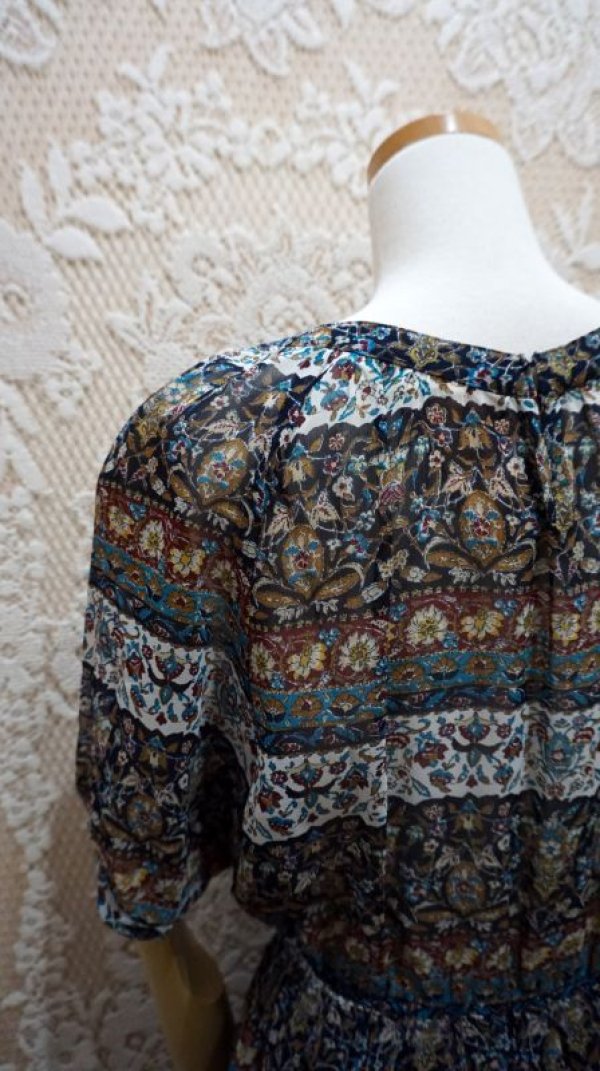 画像8: 花柄 半袖 レトロワンピース ノーカラー[52863]