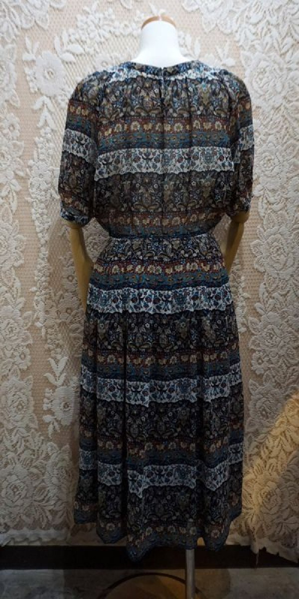 画像4: 花柄 半袖 レトロワンピース ノーカラー[52863]