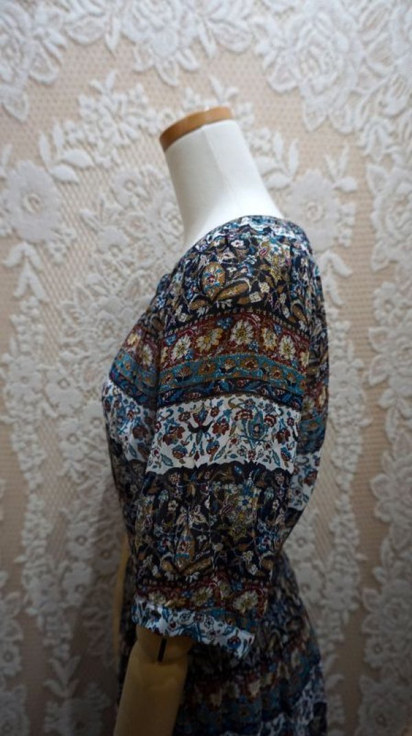 画像7: 花柄 半袖 レトロワンピース ノーカラー[52863]