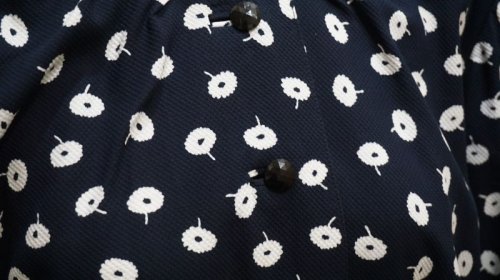 他の写真1: 花柄 黒×白 長袖 レトロワンピース ノーカラー[56148]