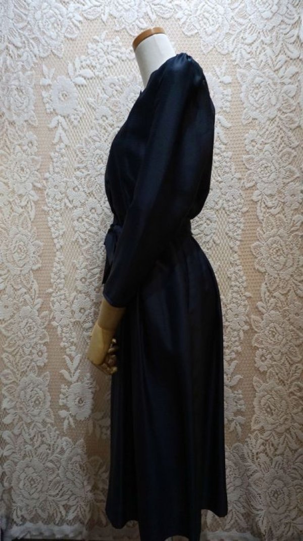 画像7: ネイビー 長袖 レトロワンピース スカラップネック[56181]