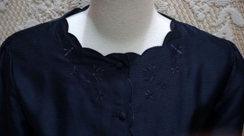 他の写真1: ネイビー 長袖 レトロワンピース スカラップネック[56181]