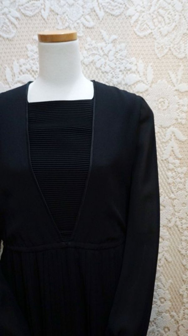 画像6: 無地 黒 長袖 レトロワンピース スクエアネック[56186]