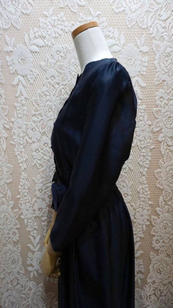 画像8: ネイビー 長袖 レトロワンピース スカラップネック[56181]