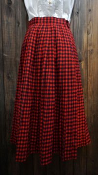 シェパードチェック柄 赤黒 スカート プリーツ/w60cm[42009]