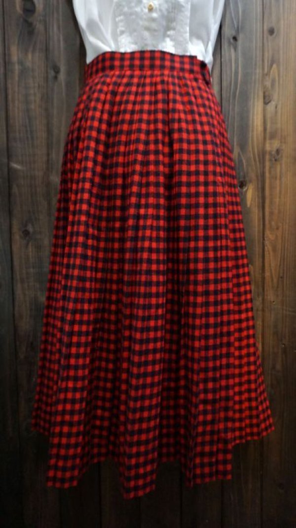 画像1: シェパードチェック柄 赤黒 スカート プリーツ/w60cm[42009]
