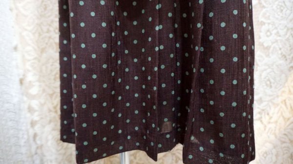 画像9: ドット柄 ブラウン 長袖 レトロワンピース ロールカラー [56198]