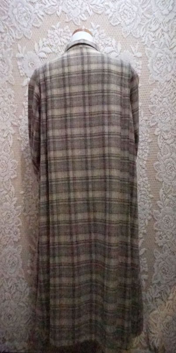 画像4: チェック柄 ベージュ 長袖 レトロワンピース レギュラーカラー [56199]