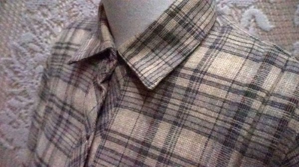 画像5: チェック柄 ベージュ 長袖 レトロワンピース レギュラーカラー [56199]