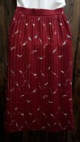 画像2: レトロ幾何学柄 赤 スカート プリーツ/60cm[42050] (2)