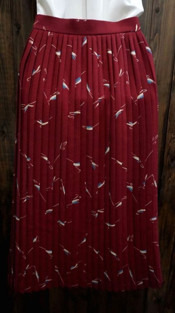 画像2: レトロ幾何学柄 赤 スカート プリーツ/60cm[42050]