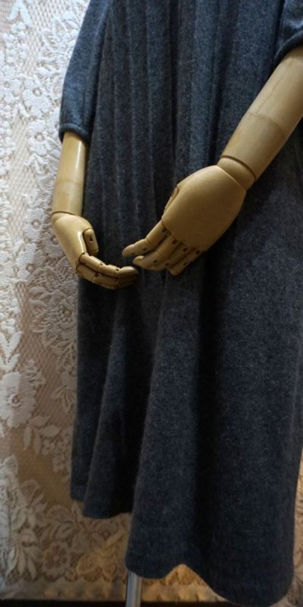 画像4: 無地 グレー 6分袖 ウール レトロワンピース ノーカラー[56207]