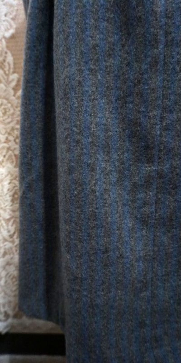 画像12: ストライプ柄 グレー×ブルー 長袖 ウール レトロワンピース ノーカラー[56206]