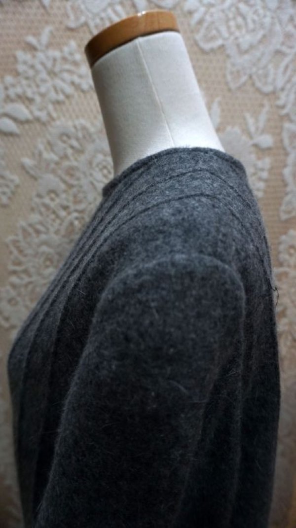 画像3: 無地 グレー 6分袖 ウール レトロワンピース ノーカラー[56207]