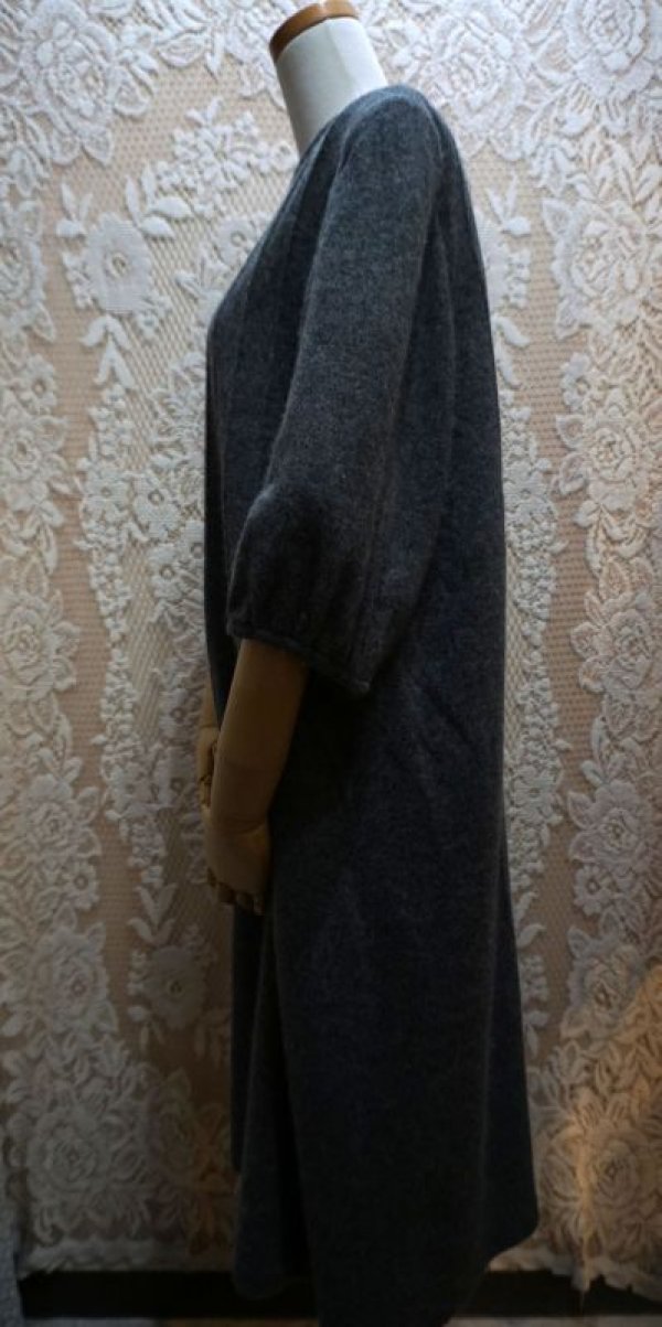 画像5: 無地 グレー 6分袖 ウール レトロワンピース ノーカラー[56207]