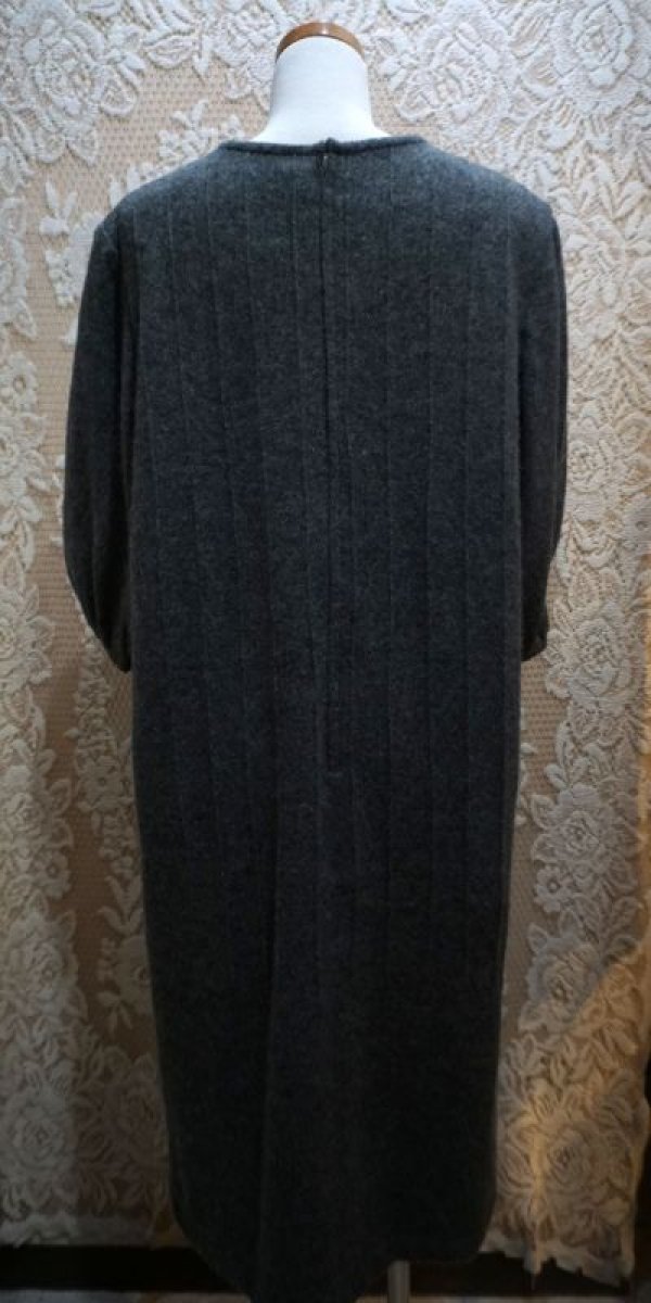 画像7: 無地 グレー 6分袖 ウール レトロワンピース ノーカラー[56207]