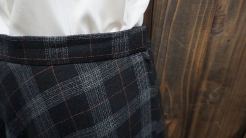他の写真1: チェック柄 ブラック 黒 ウール フレアスカート /w66cm[42009]