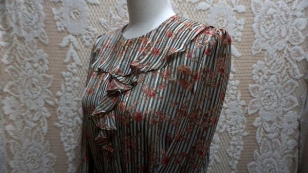 画像6: 花柄 緑 長袖 レトロワンピース ラバティンカラー[56232]