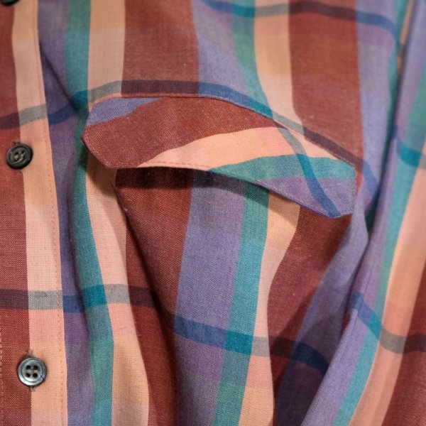 画像7: チェック柄  赤系×青系 長袖 コットン ブラウス レギュラーカラー[16126]