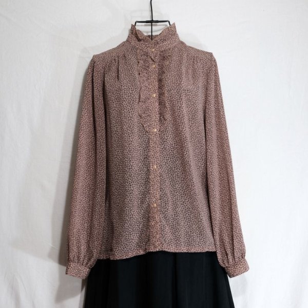 画像3: 花柄 ピンク 長袖 ブラウス スタンドカラー×フリルカラー [16134]