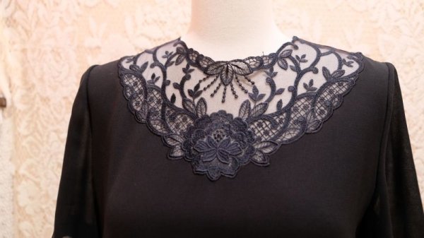 画像5: 無地 黒 半袖 レトロワンピース[56254]