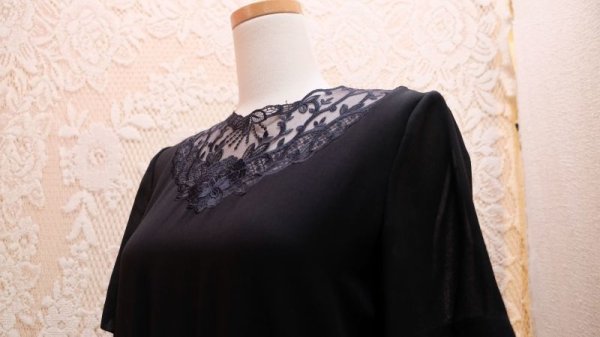 画像4: 無地 黒 半袖 レトロワンピース[56254]