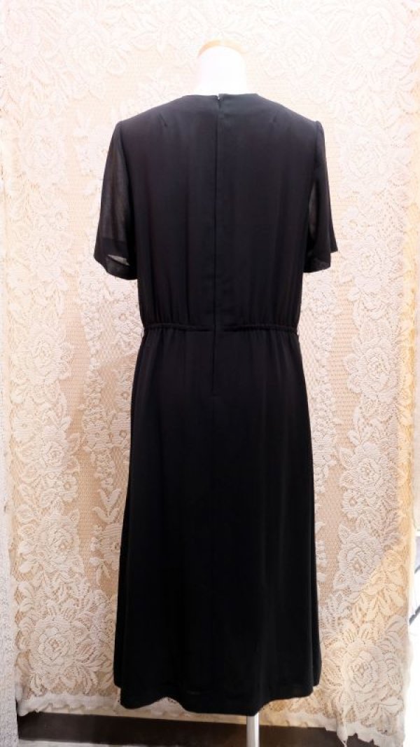 画像3: 無地 黒 半袖 レトロワンピース[56254]