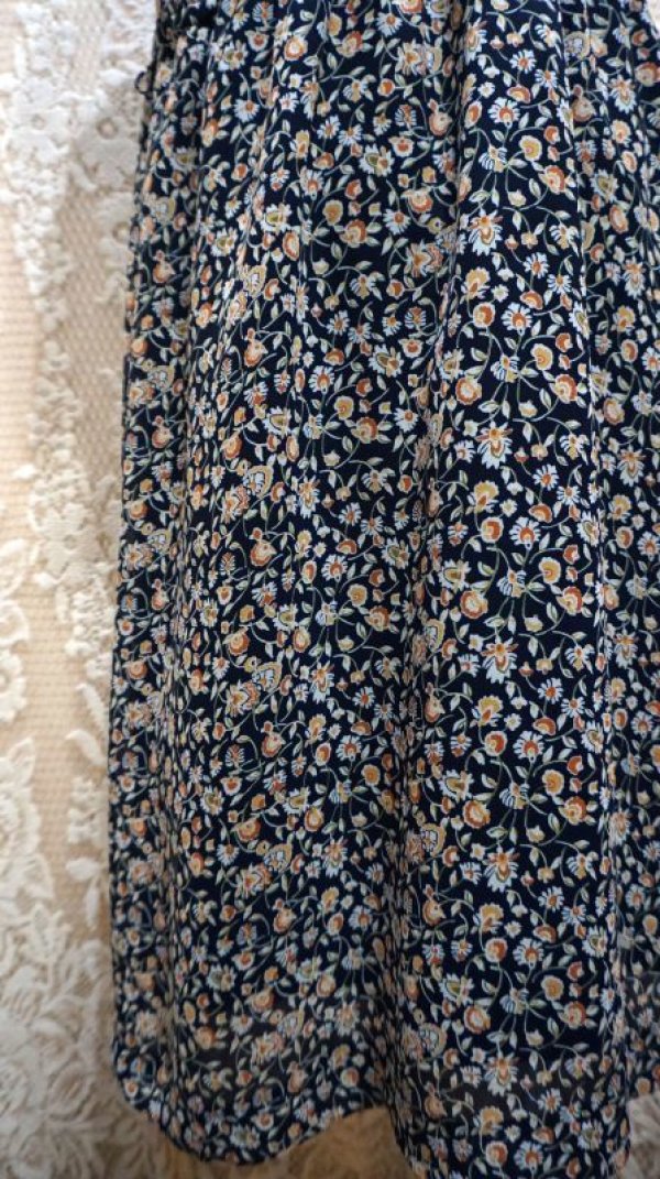 画像8: 花柄 ネイビー 半袖 レトロワンピース スタンドカラー [56269]