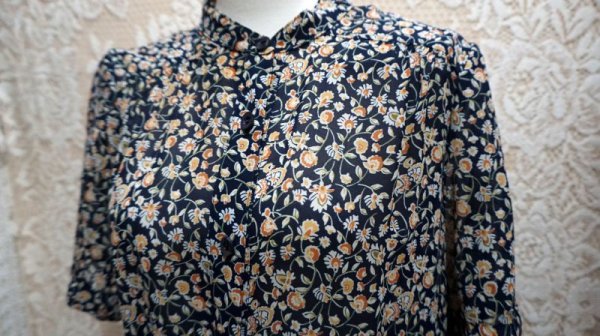 画像5: 花柄 ネイビー 半袖 レトロワンピース スタンドカラー [56269]