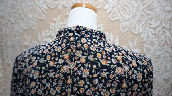 画像7: 花柄 ネイビー 半袖 レトロワンピース スタンドカラー [56269]