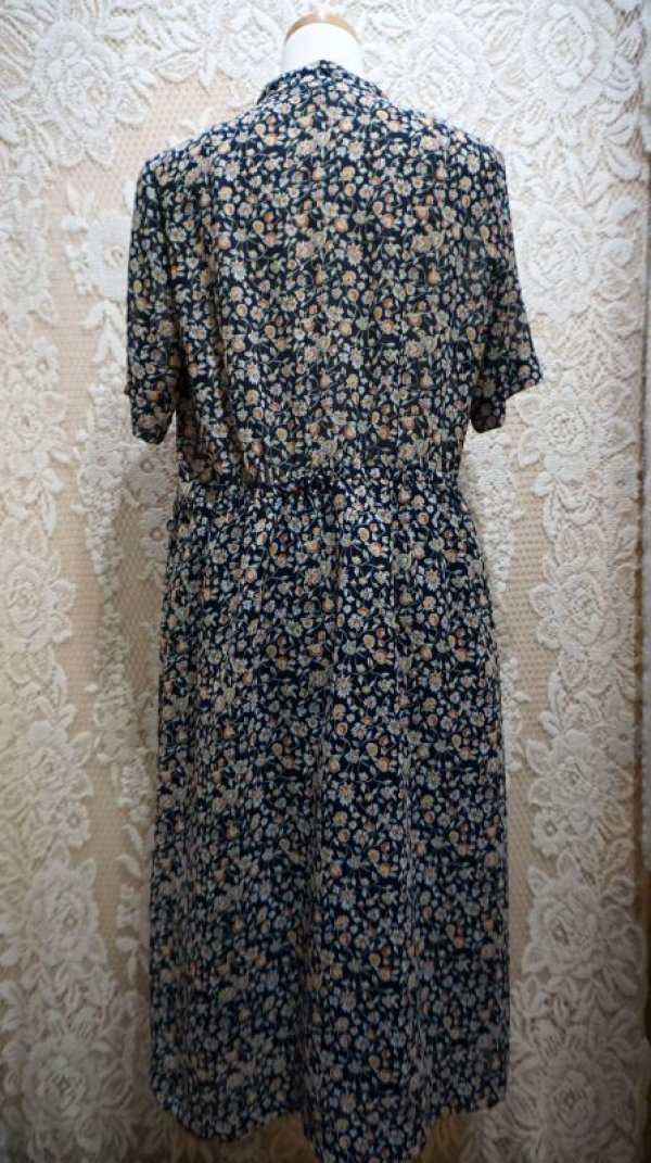 画像4: 花柄 ネイビー 半袖 レトロワンピース スタンドカラー [56269]