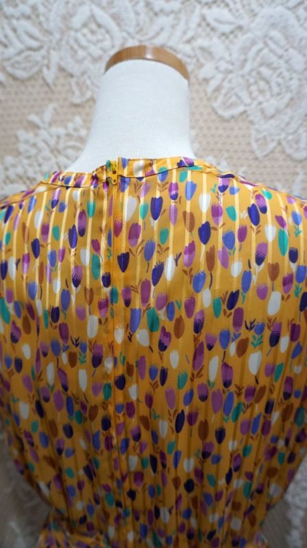画像8: 花柄 イエロー 半袖 レトロワンピース スタンドカラー [56272]