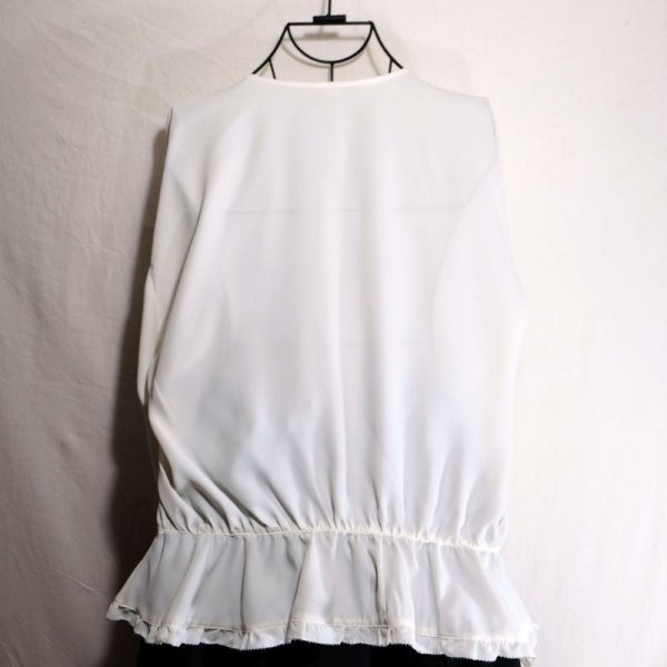 画像8: 無地 白 長袖 ブラウス ノーカラー リボン付[16148]